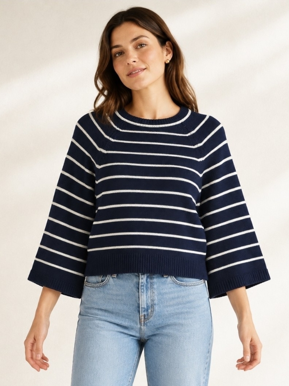 NWT Max Studio London Striped Bell Sleeve Sweater Small